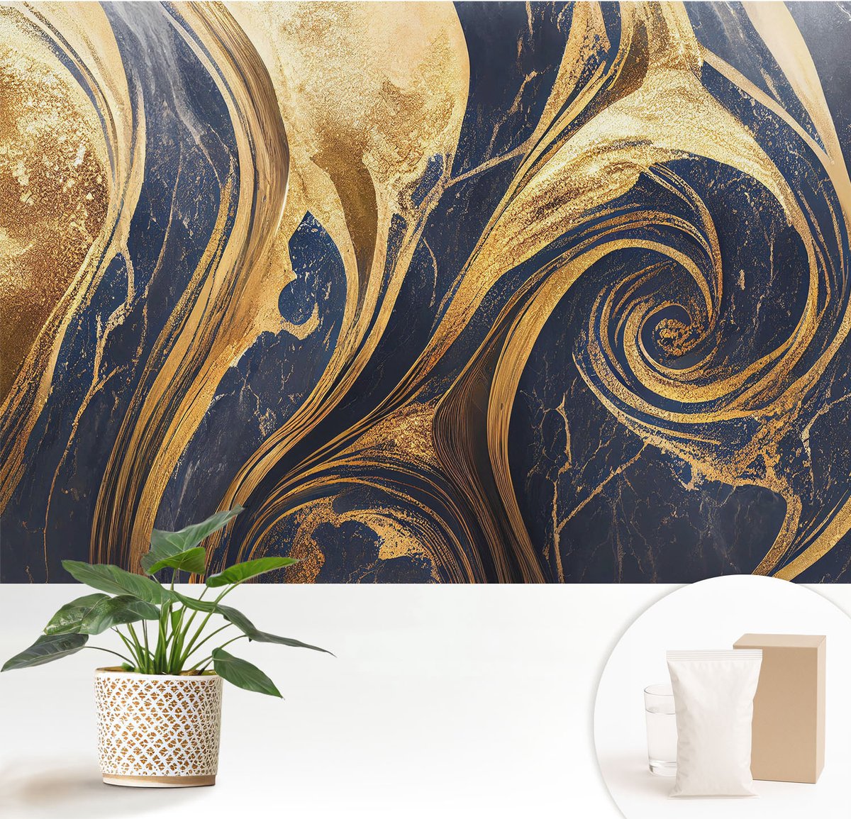 Wallfluent Fotobehang - Marine Vliesbehang - 152x104 cm - Marmerpatronen Muurschildering - Slaapkamer behang Abstractie - Fotobehang Vlies - Slaapkamer behang