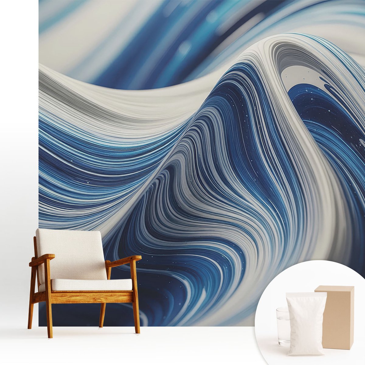 Wallfluent Fotobehang - Wit Vliesbehang - 250x250 cm - Harmonieuze Abstractie Fotobehang Vlies - Hal behang Abstractie - Muurschildering - Hal behang