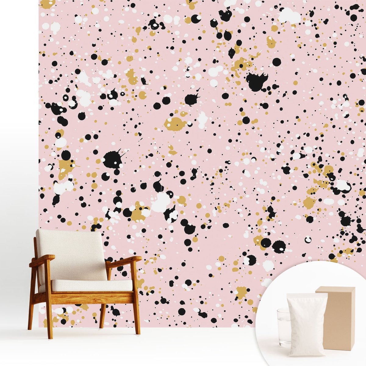 Wallfluent Fotobehang - Roze Vliesbehang - 250x250 cm - Artistieke Plekken Fotobehang Vlies - Hal behang Abstractie - Muurschildering - Hal behang