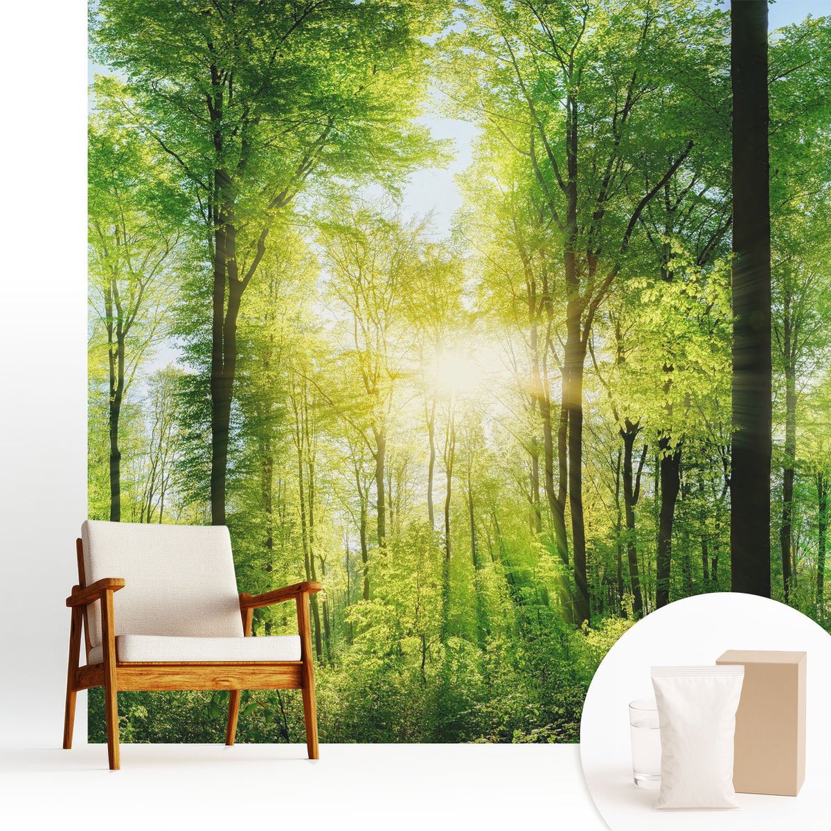 Wallfluent Fotobehang - Groente Vliesbehang - 250x250 cm - Bosharmonie Fotobehang Vlies - Hal behang Landschappen - Muurschildering - Woonkamer behang