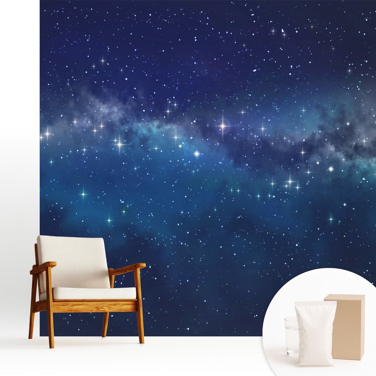 Wallfluent Fotobehang - Marine Vliesbehang - 250x250 cm - Sterrennacht Fotobehang Vlies - Hal behang Kosmos - Muurschildering - Woonkamer behang