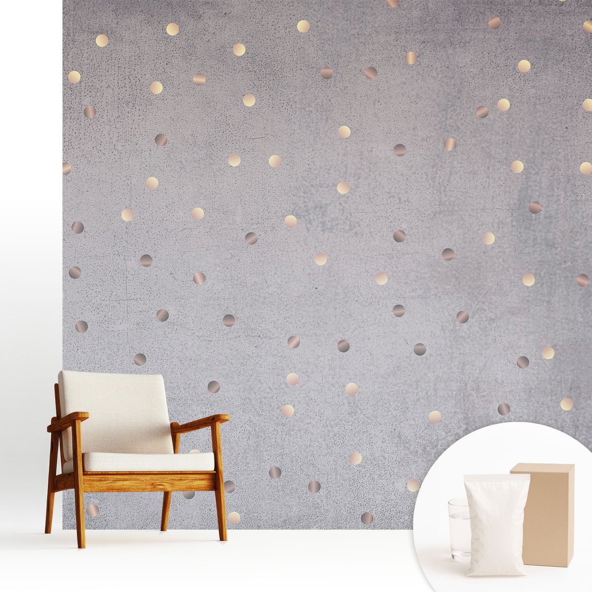Wallfluent Fotobehang - Grijs Vliesbehang - 250x250 cm - Symmetrische Stippen Muurschildering - Slaapkamer behang Texturen - Fotobehang Vlies - Gang behang