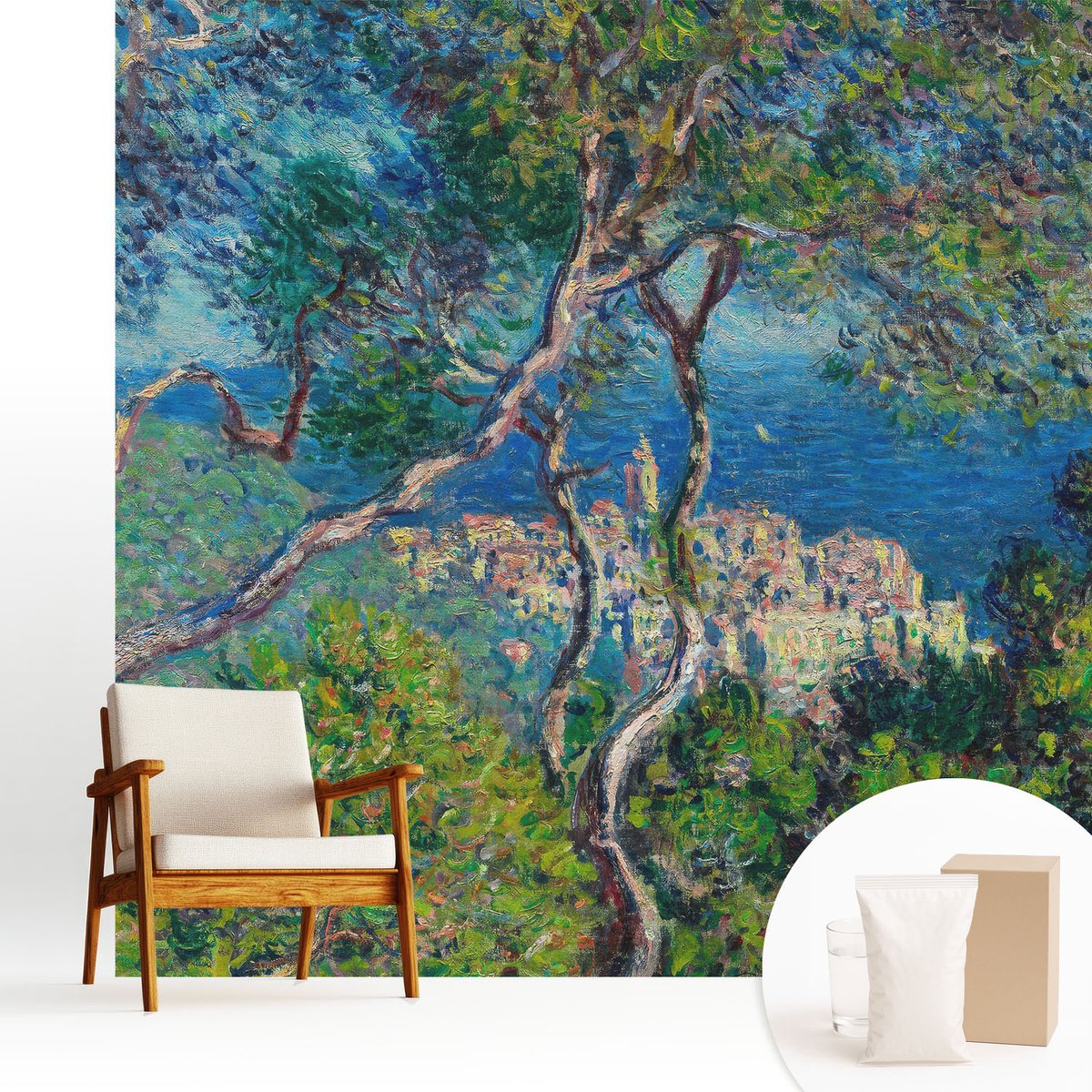 Wallfluent Fotobehang - Groente Vliesbehang - 250x250 cm - Uitzicht Op De Middellandse Zee Muurschildering - Gang behang Landschappen - Fotobehang Vlies - Gang behang