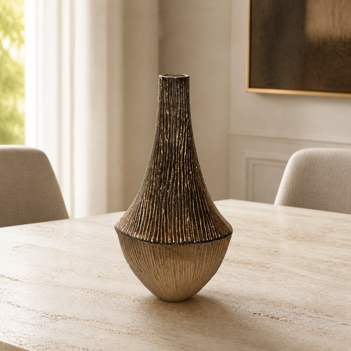 Hoppa! Vaas - Geribbelde Metalen - Goud - 21 x 11 x 43 (B x D x H)