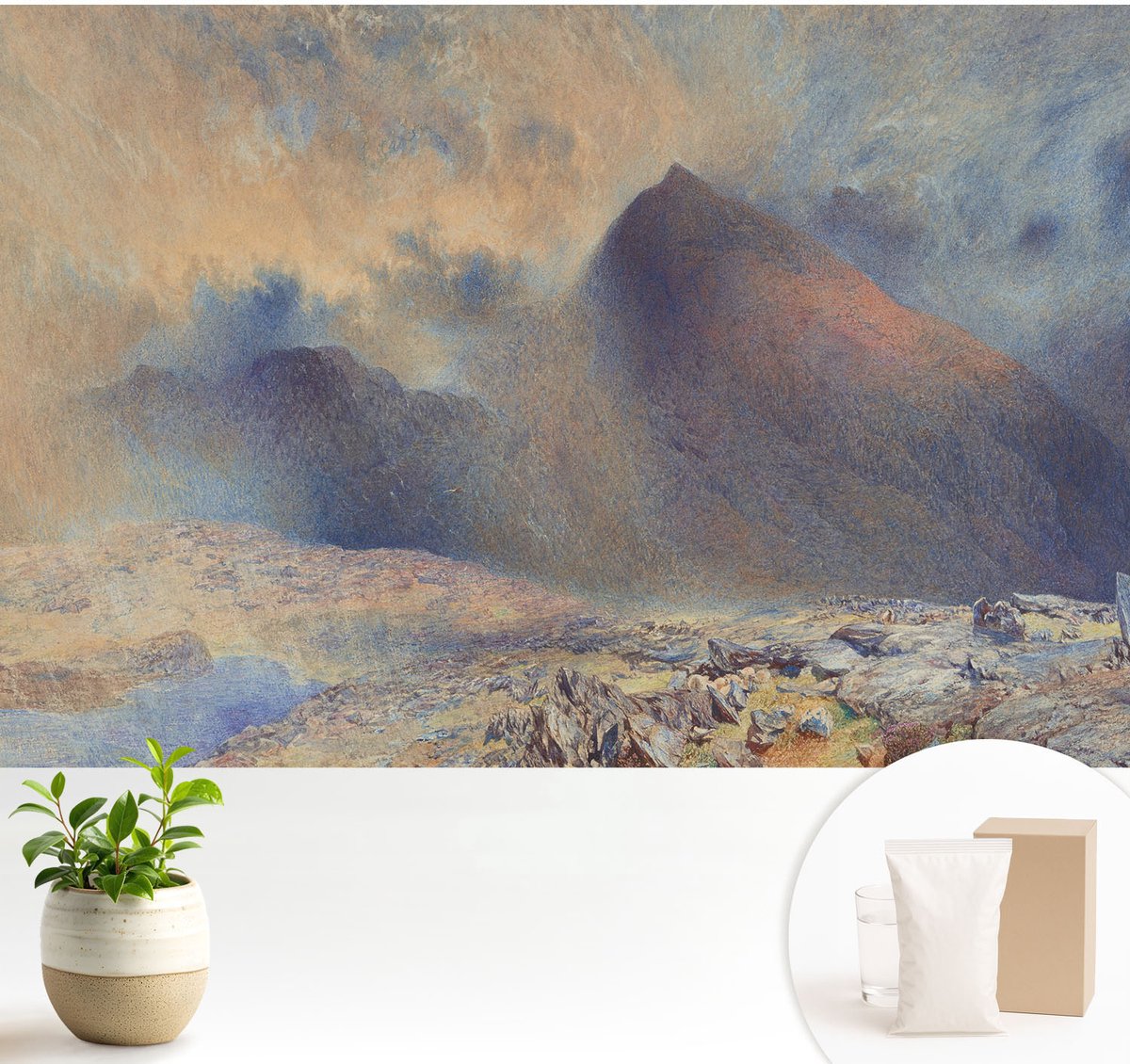 Wallfluent Fotobehang - Zwart Vliesbehang - 104x70 cm - Berglandschap Muurschildering - Gang behang Landschappen - Fotobehang Vlies - Slaapkamer behang