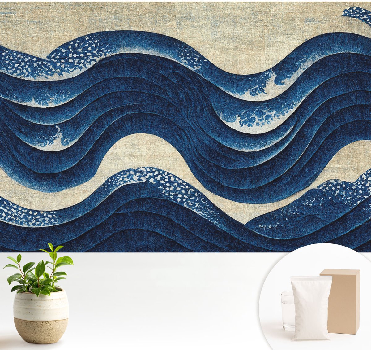Wallfluent Fotobehang - Marine Vliesbehang - 104x70 cm - Oceanische Vormen Fotobehang Vlies - Hal behang Abstractie - Muurschildering - Woonkamer behang