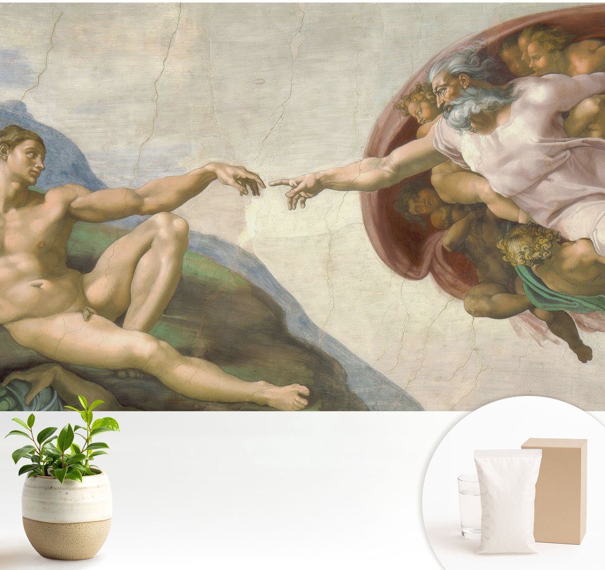Wallfluent Fotobehang - Beige Vliesbehang - 104x70 cm - Spiritueel Contact Fotobehang Vlies - Hal behang Deel - Muurschildering - Woonkamer behang