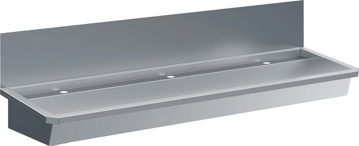 RVS WASBAK 3 KRANEN 1800MMINCLUSIEF AFVOERPLUG en SPATSCHERM - Combisteel 7013.4610 - Horeca & Professioneel - Horeca & Professioneel