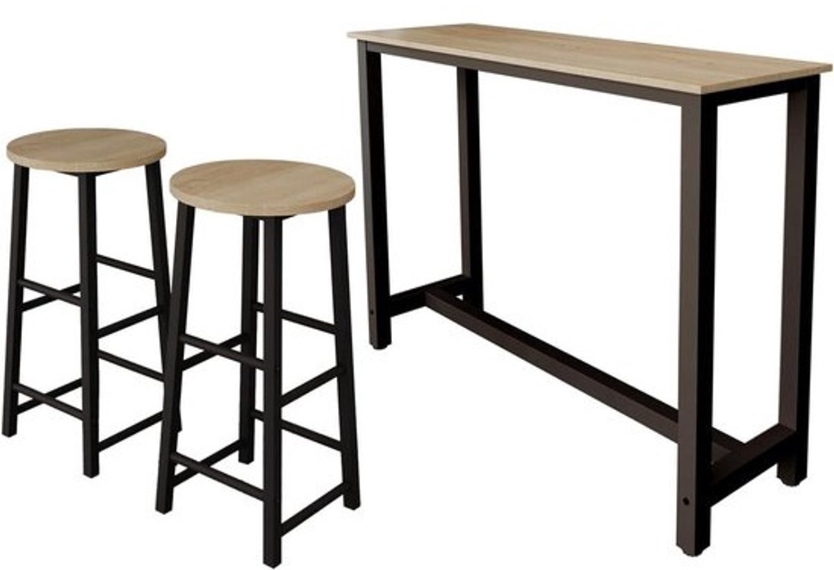 Bartafel met krukken - Keukenbartafel - Eten en borrelen - Moderne stijl - 140x100x40 cm - Zwart Sonoma mat