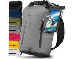 SnelShoppen - Dry Bag Waterdichte Tas 20L met Telefoonhoes, Roll-Top en Schouderriem | Waterdichte Rugzak voor Zwemmen, Strand, SUP en Kanoën - Grijs