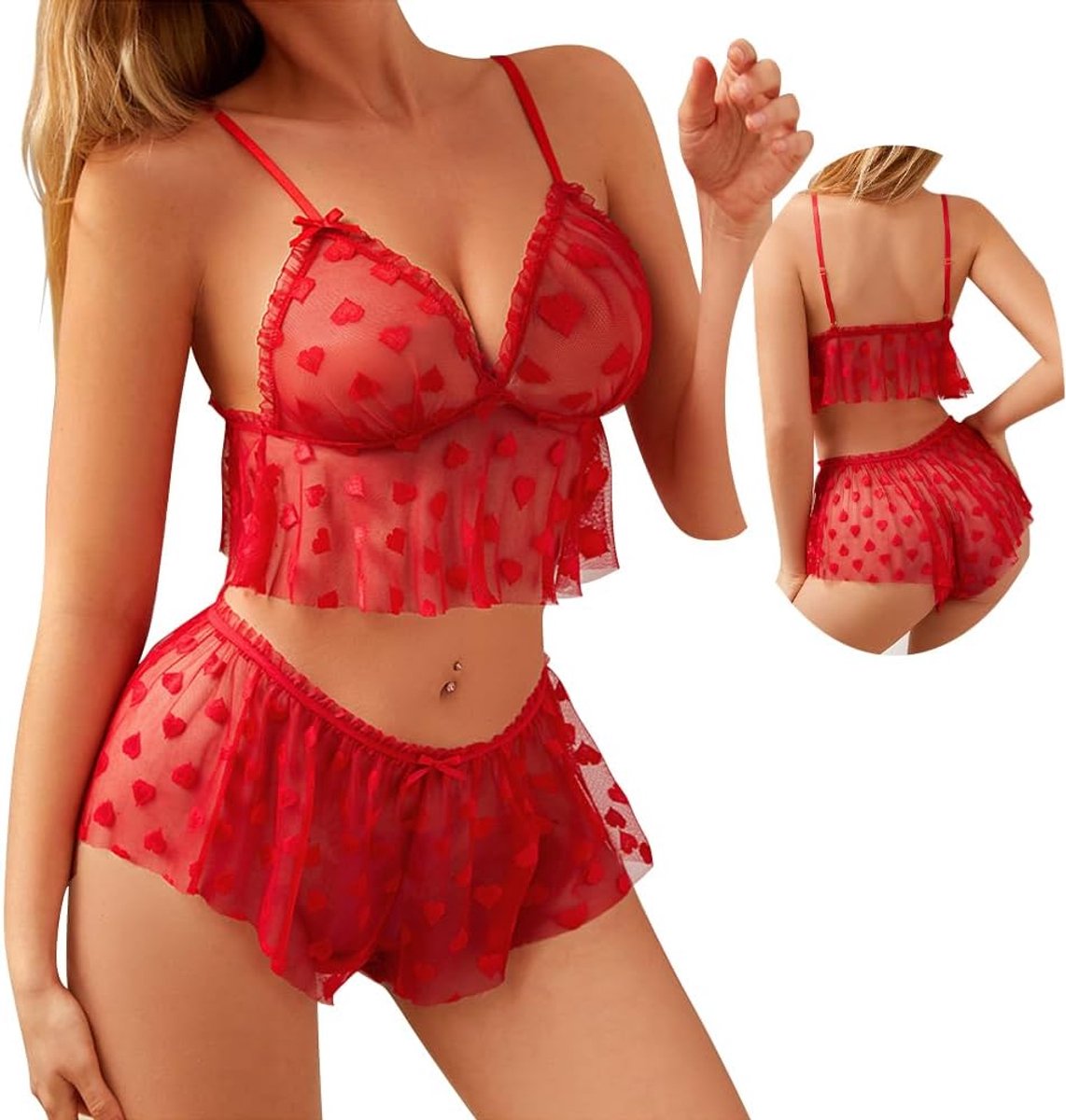 Lingeriesets voor dames - 2 stuks - mesh-perspectief - sexy hartborduurwerk - ideale verleiding - ShopVlot