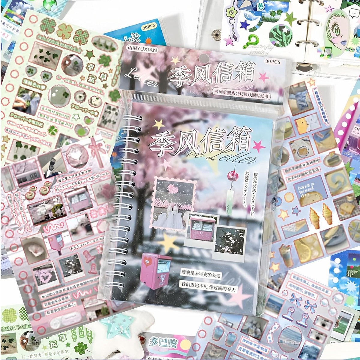 SnelShoppen - Sticker Boek Journal Scrapbook Accessoires, 30 Vellen met 990+ Japanse Motieven, Aesthetic Journaling Set voor Fotoalbum & Bullet Journa