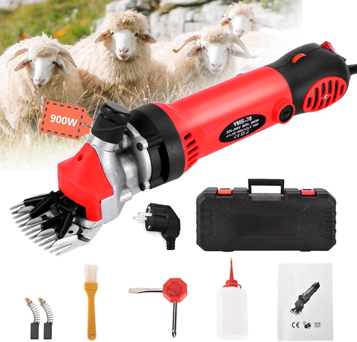 SnelShoppen - Professionele Electric Shaver 900W, 6 Speed Horse Shear met 2800 RPM, 13 Tanden Rechte Messen, Inclusief Opbergcase, 3m Stroomkabel voor