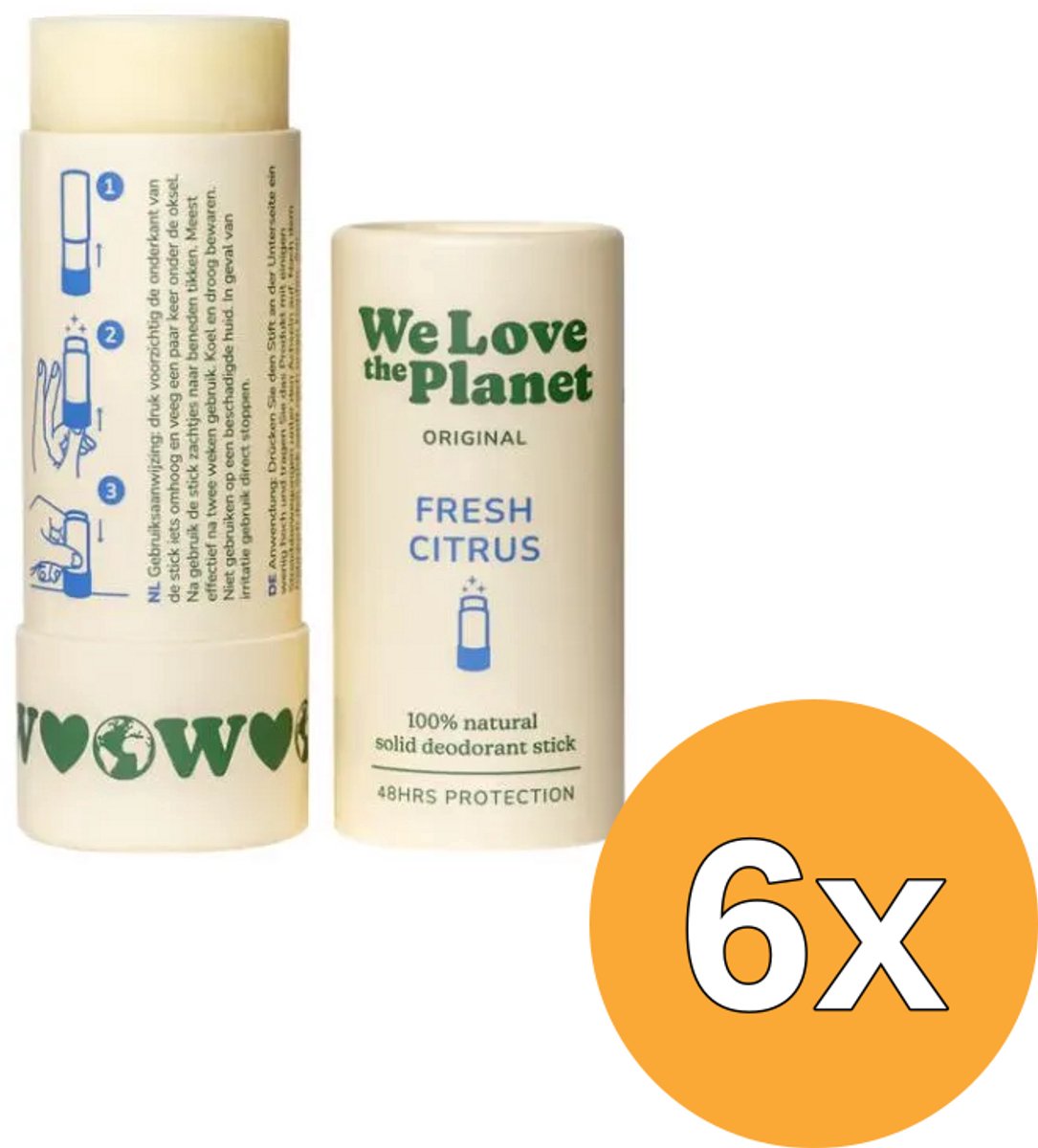 6x We Love The Planet Deodorant Stick - Fresh Citrus (40 gr)