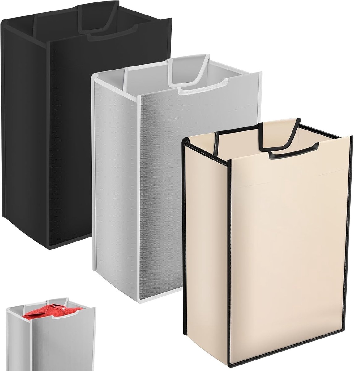 Wasmand met Afneembare Waszak, Ideaal voor Wassen, Sorteren en Organiseren, 15 x 9 x 22 inch (Gemengde Kleur, Set van 3)