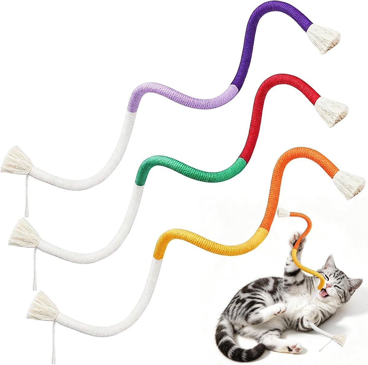 Kattenkruid speelgoed kauwspeelgoed kat interactief bijttouw tegen slechte adem kat katoenen touw tanden reiniging voor katten tandverzorging 3 stuks