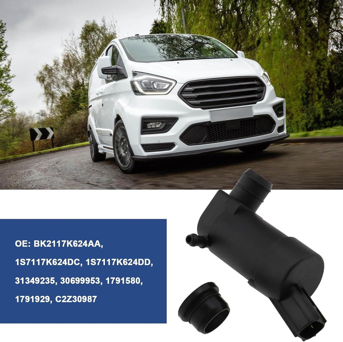1 ST Voorruit Ruitensproeierpomp Vervanging Deel 1S7117K624DC Compatibel met Jaguar XF 2008-2018 Compatibel met Ford Transit Custom 2012-2018