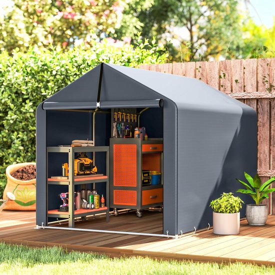 Outsunny Tuinopbergtent-PE, Gegalvaniseerd Staal-162L x 221,5B x 163H cm-Donkergrijs van Outsunny — afbeelding 5