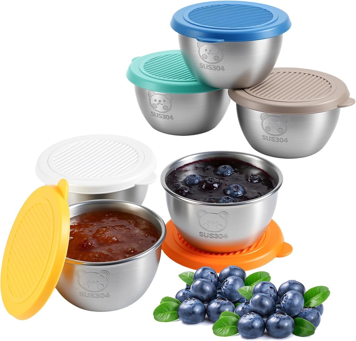 SnelShoppen - 6 stuks Saladedressing Containers 70 ml - Roestvrij Staal - Lekvrije Mini Bento Box met Deksels in 6 Kleuren - Ideaal voor Picknicks, Ka