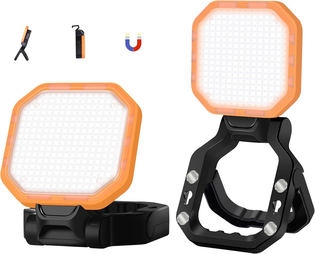 SnelShoppen - 2 Work Lights LED Accu 30W 2500 Lumen Superhelder Campinglamp met 4 Lichtstanden, Draagbaar voor Stroomuitval, Kamperen, Oranje