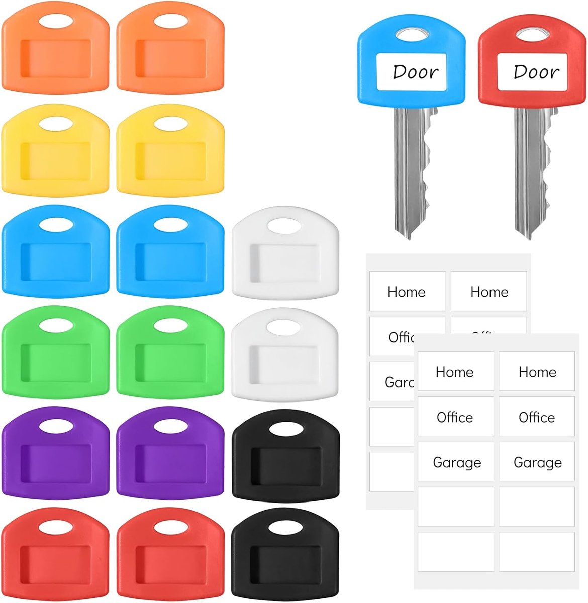 Sleutelhangers met labels 16 stuks - gekleurde siliconen sleutelcovers - kleuridentificatie voor snelle organisatie - ShopVlot
