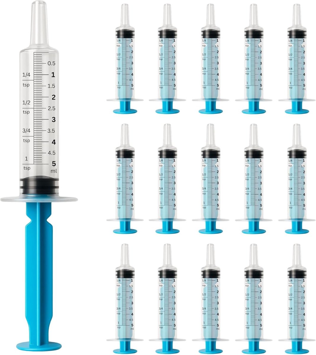SnelShoppen - 15 Stuks 5 ml Doseringsspuiten zonder Naald - Veilig en Precisie Doseringsysteem voor Vloeibare Geneesmiddelen, Ideaal voor Thuis, Reize