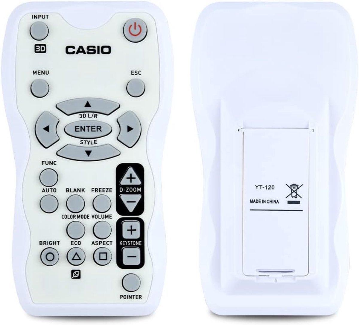 Vervangende afstandsbedieningsset YT-120 - compatibel met Casio projectoren - infrarood - eenvoudig in gebruik - ShopVlot