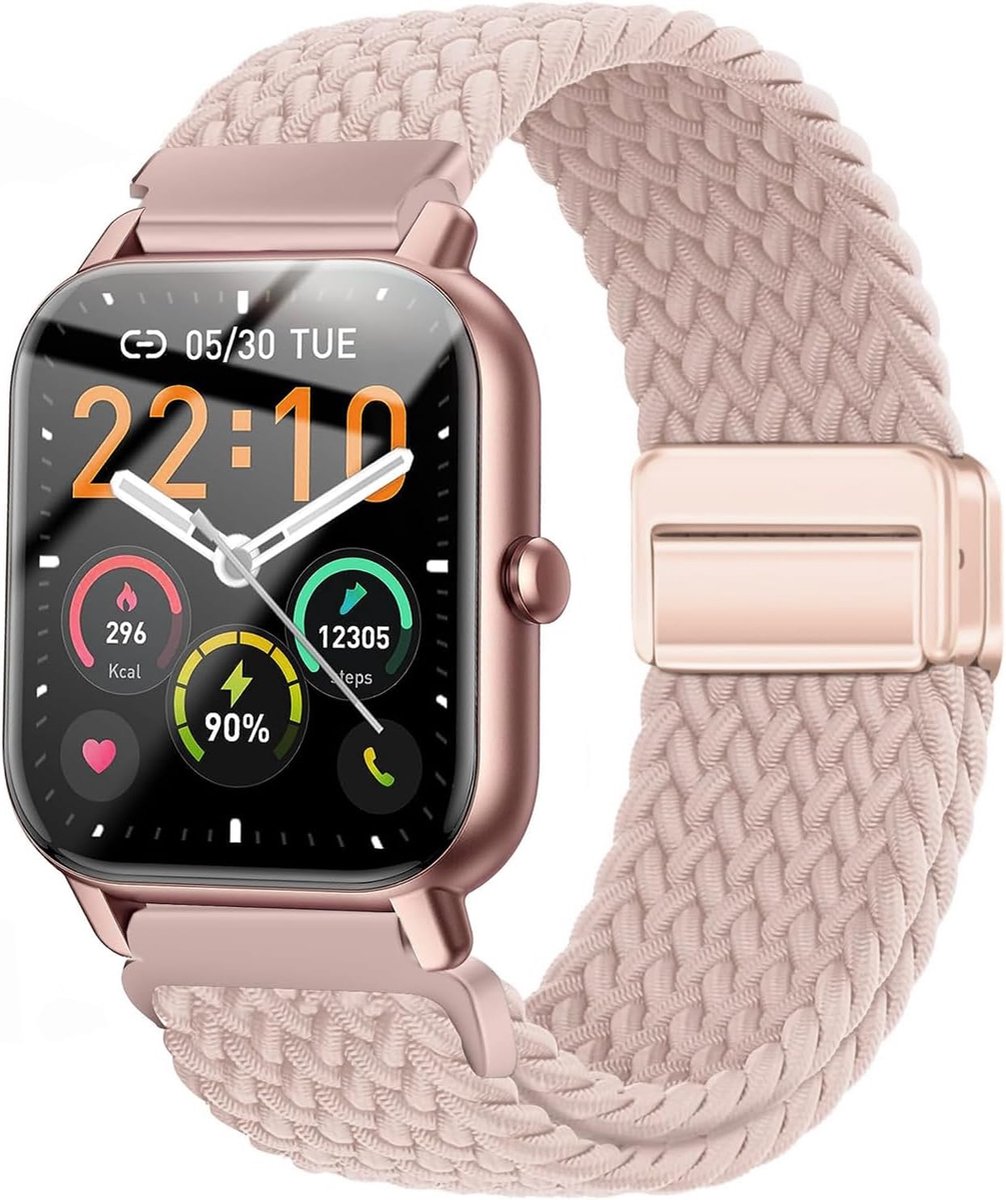 Nylon horlogeband 22mm - gevlochten verstelbaar - voor Gloryfit en Veryfit smartwatches - comfortabel en stijlvol - ShopVlot