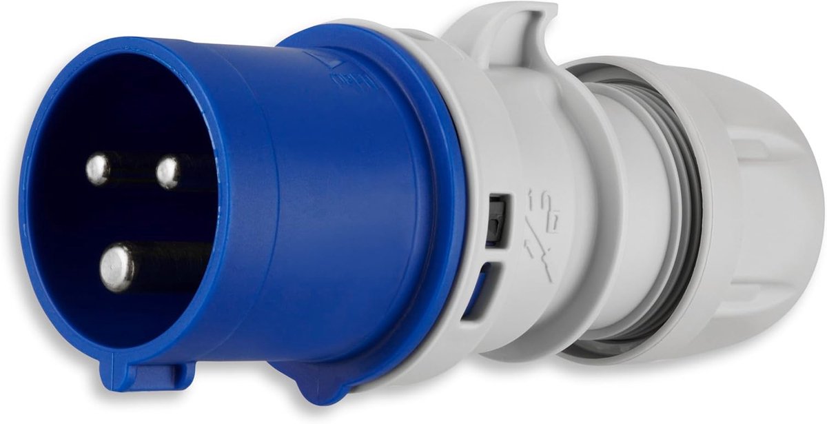 SnelShoppen - CEE Campingstekker 3-polig IP44 230V 16A Blauw - Ideaal voor Caravan, Camping, Buiten, Veilig Aansluiten, Reisaccessoire