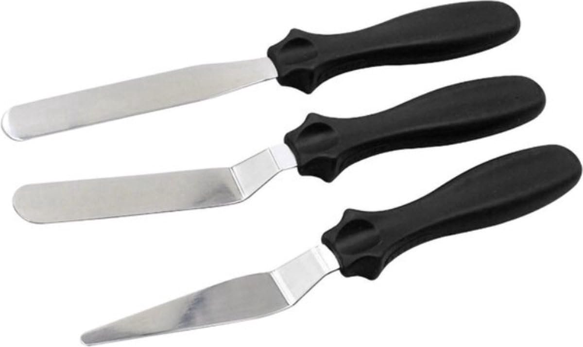 SnelShoppen - Paletmes Set van 3 - Zwart Staal - Taart Spatel - Bakgereedschap voor Fondant - Perfect voor Taart Bakken en Decoreren - 28 cm Hoog