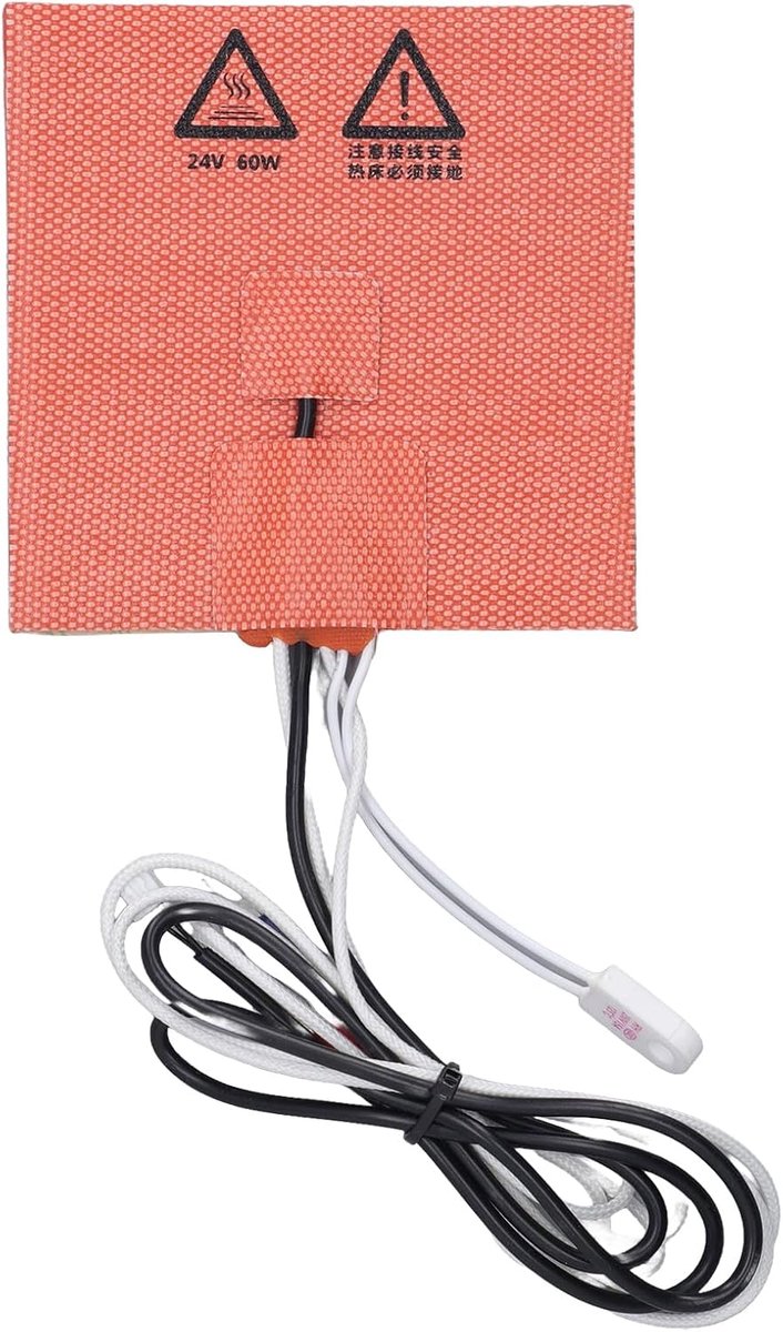 SnelShoppen - Heating Pad 24V 60W 10x10 cm voor 3D Printers - Hoogtemperatuur Weerstand, Thermistor Tc 100K, Verwarmingsbasis voor Vorons 0/0.1, Silic