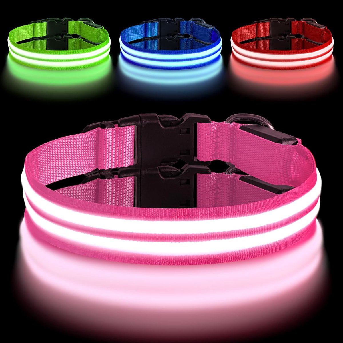 SnelShoppen - LED Hondenhalsband Oplaadbaar met Dubbele Verlichting, Verstelbare Waterdichte Dog Collar voor Kleine, Middelgrote en Grote Honden (S, R