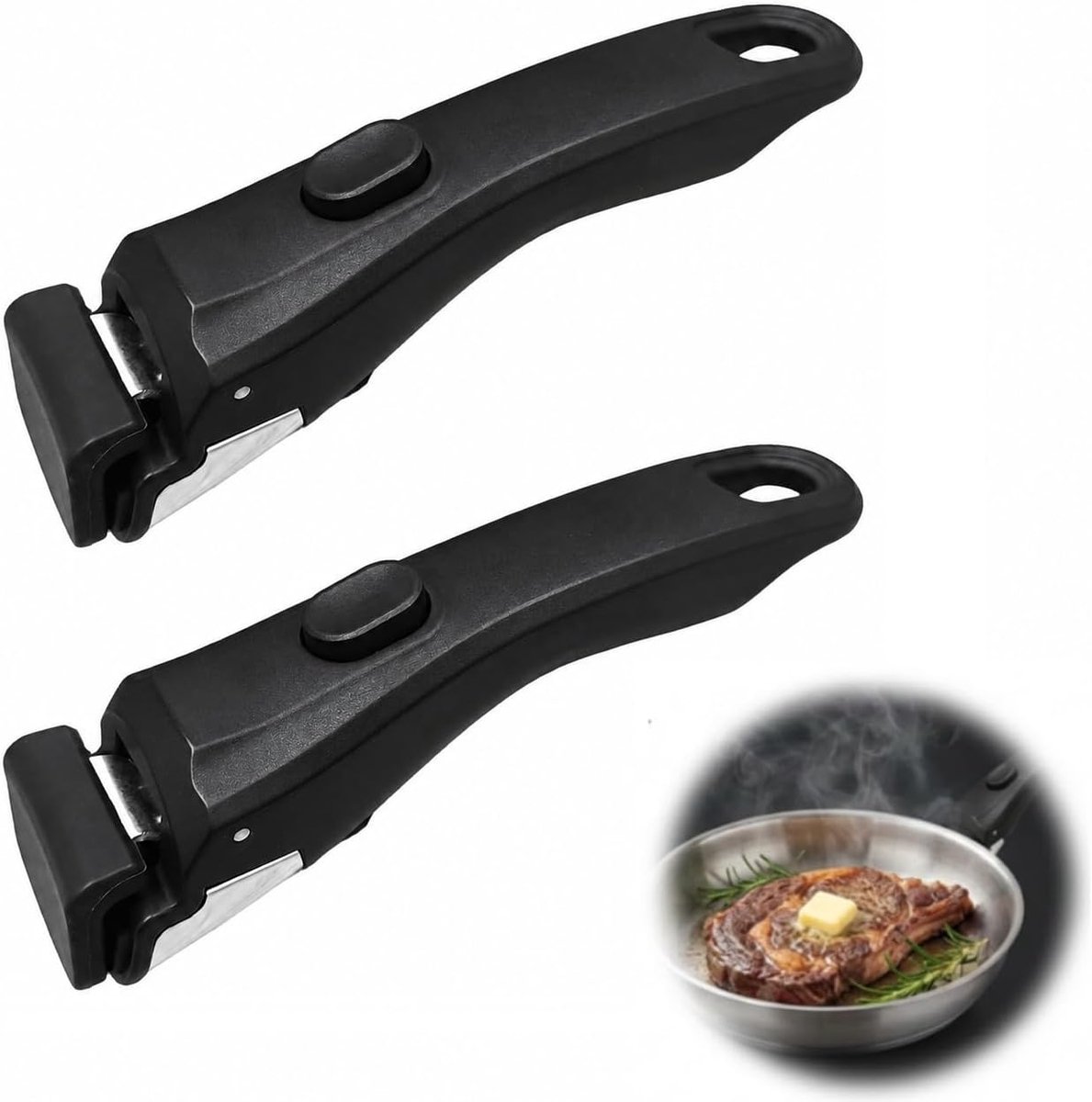 SnelShoppen - Removable universeel pannengreep, hittebestendig tot 250°C, silicone & RVS, antislip, 10kg draagvermogen, 2 stuks, ideaal voor koken, ba