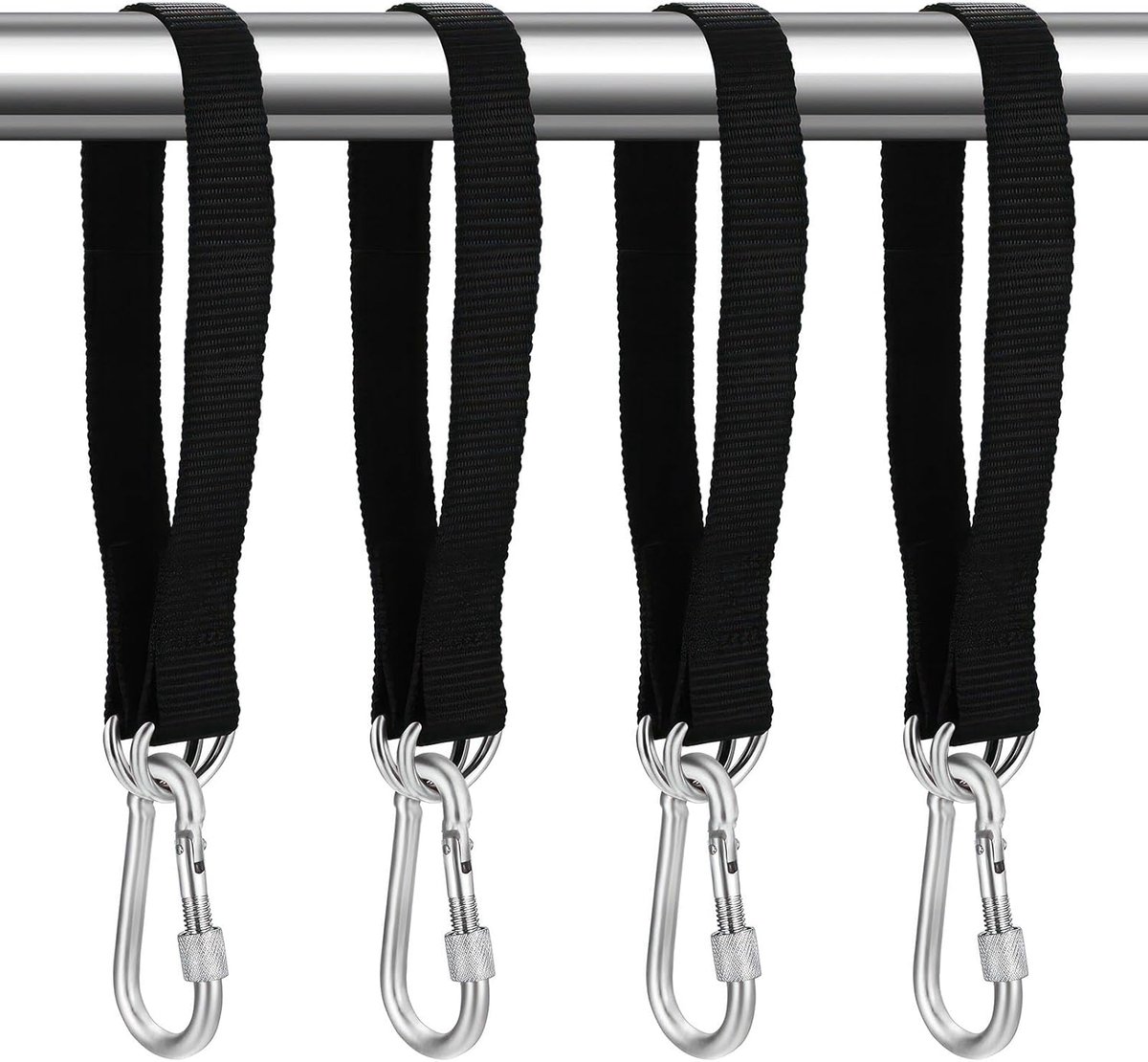 SnelShoppen - 4 Sets Boomschommelbanden Opknoping Kit Riemen - Verstelbare Hangmatriemen met 4 Karabijnhaken en D-ringen - Zware Duurzame Polyester -