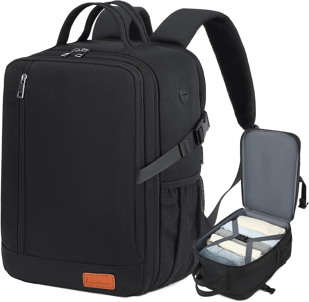 SnelShoppen - Backpack 40x20x25 cm, Handbagage, Reisbagage voor Vliegtuig, Perfect voor EasyJet, Wizzair, Zwart Charcoal, Compact en Lichtgewicht