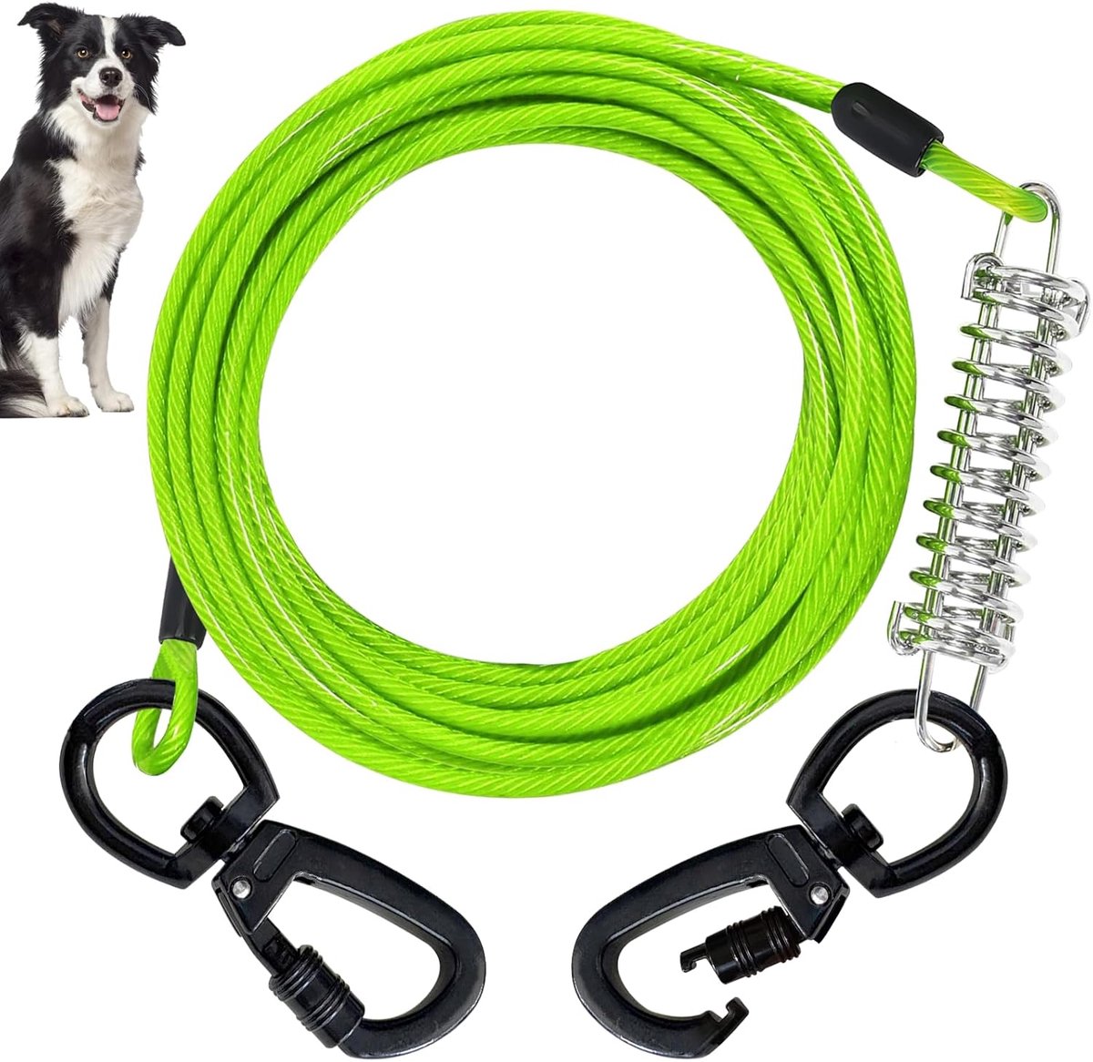 SnelShoppen - 3m Hondenlijn voor Grote Honden, 4mm 360° Draaibare Haken, Vergrendelbare Haak, Roestvrij Staal, Schokabsorberende Hondenlijn, Voor Medi