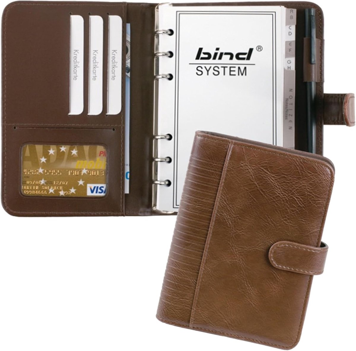 SnelShoppen - A6 Planner Bruin Imitatieleren Agenda met Drukknop Sluiting, 1 Week = 2 Pagina's, Compacte Kalenderfolder 18,5 x 13,5 x 3,5 cm