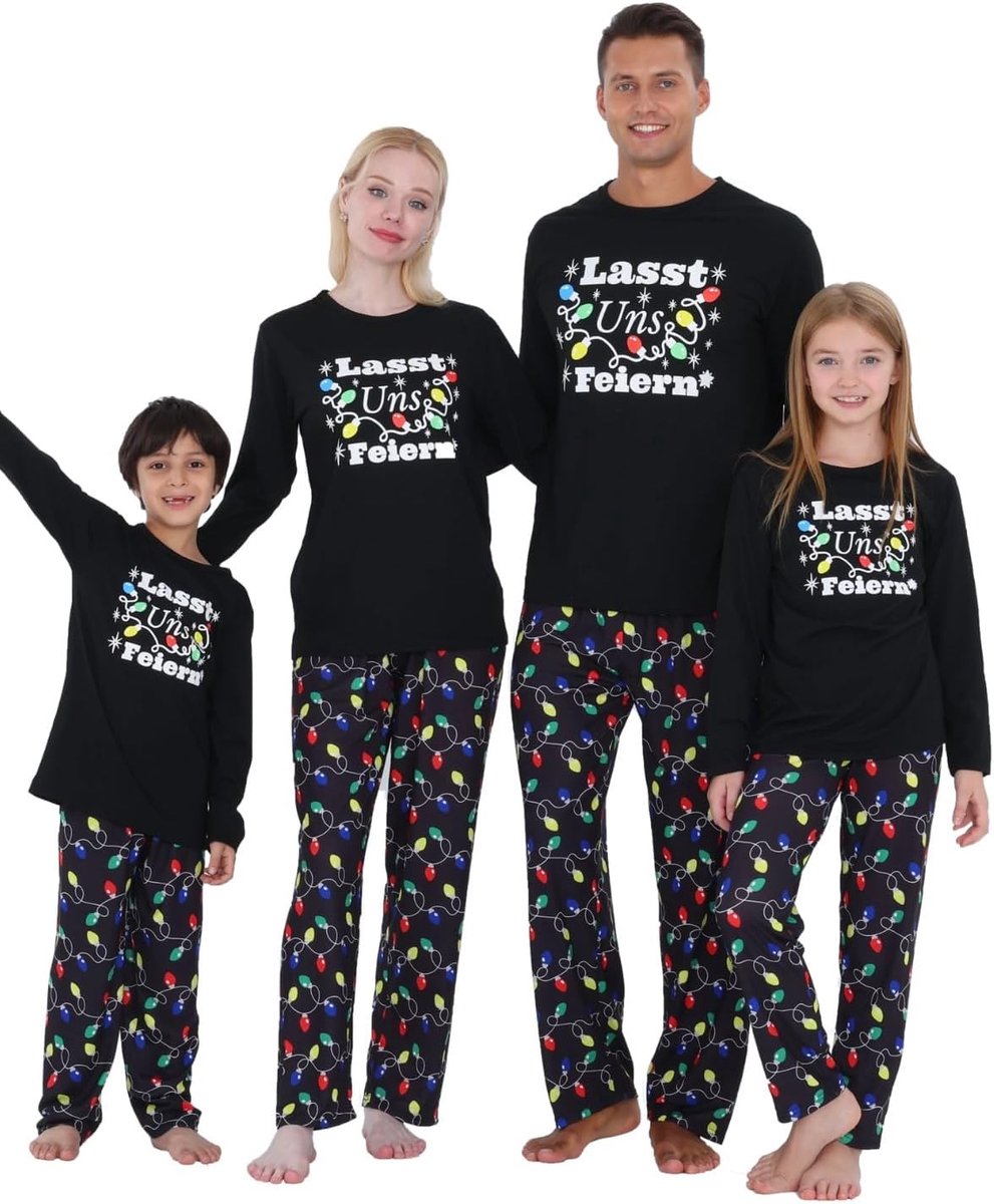 Familieset, tweedelige kerstpyjama, lange mouwen, kerstnachtkleding
