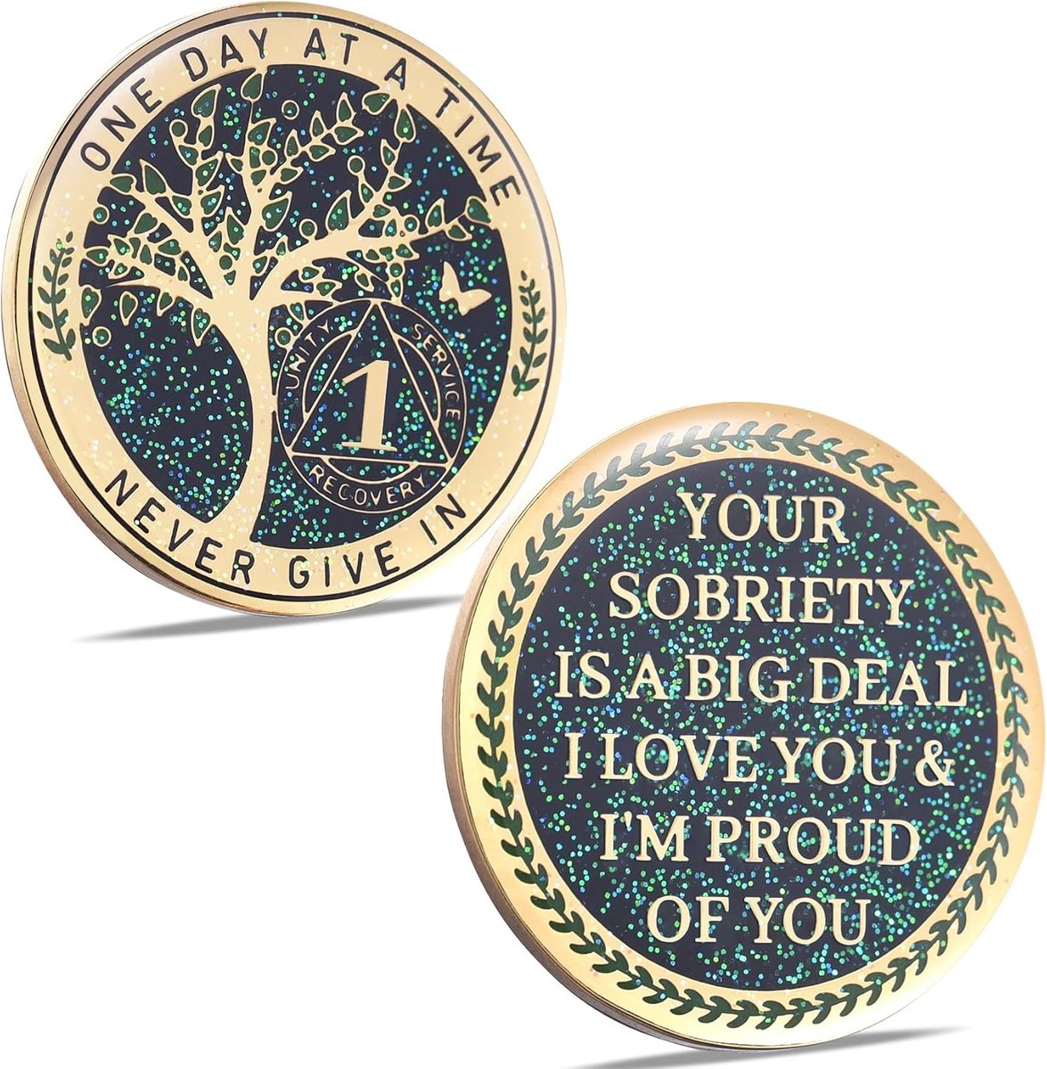 1 jaar nuchterheidsmunt, Tree of Life Recovery Coin, AA Recovery Medaillon, Anniversary Token Nuchterheid Geschenken, Anonieme Alcoholisten Medaillon