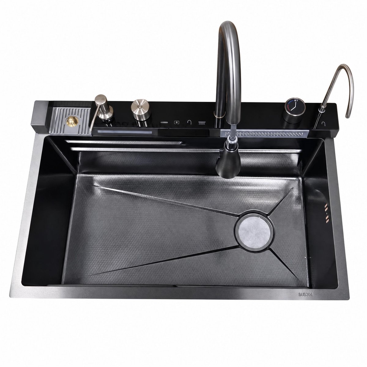 Keukenspoelbak RVS Inbouw 1 Bak - Waterfall Functie - Multifunctioneel - Incl Overloop Afvoergarnituur & Sifon - Accessoireset - 80 x 45 x 23 cm