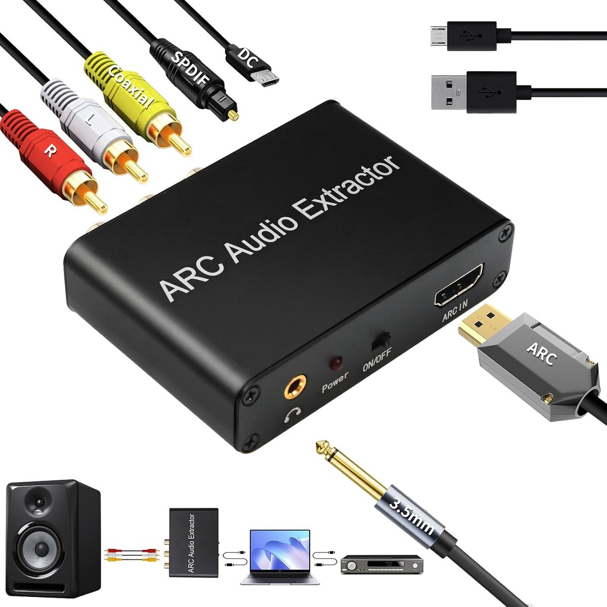 Audio Extractor 192 KHz Convertisseur DAC HDMI ARC Audio Extracteur naar Optisch Toslink SPDIF Coaxiaal Stereo Aux RCA L/R 3,5 mm Jack voor TV Hoofdtelefoon Soundbar Thuisbioscoop