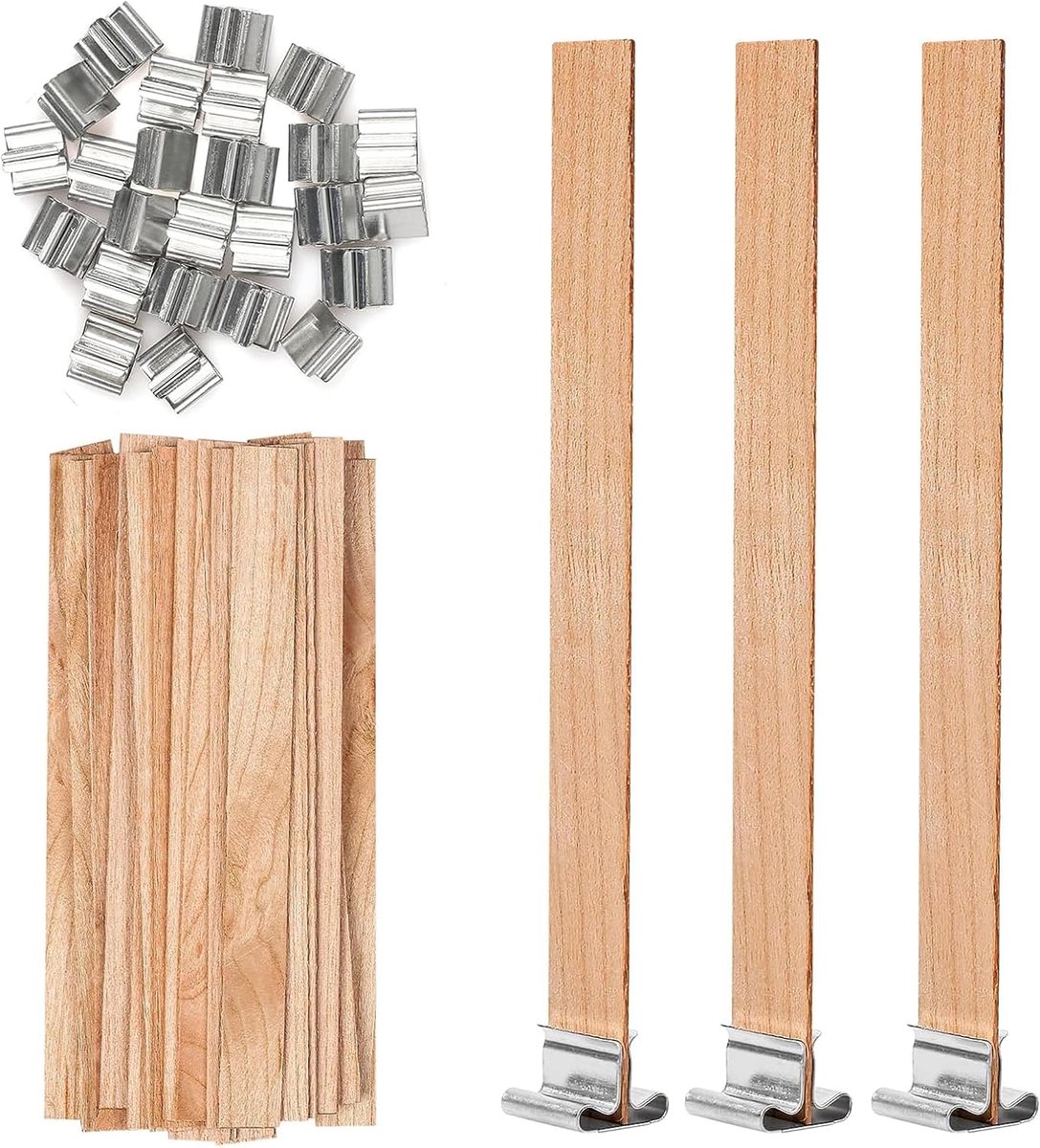 Lonten voor kaarsen, 130 mm x 13 mm, met metalen voet, kaarsenlont, set voor kaarsen zelf maken, houten lonten voor het maken van kaarsen met sojawas voor kaarsen en kaarsenwas, lont