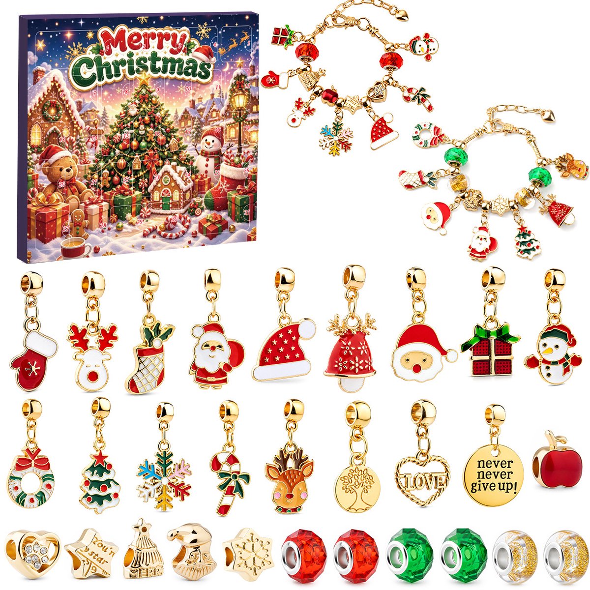 Kerstkalender Armband - Adventskalender 2026 - Blind Box - DIY Kerst Bedels - Sieraden Cadeau