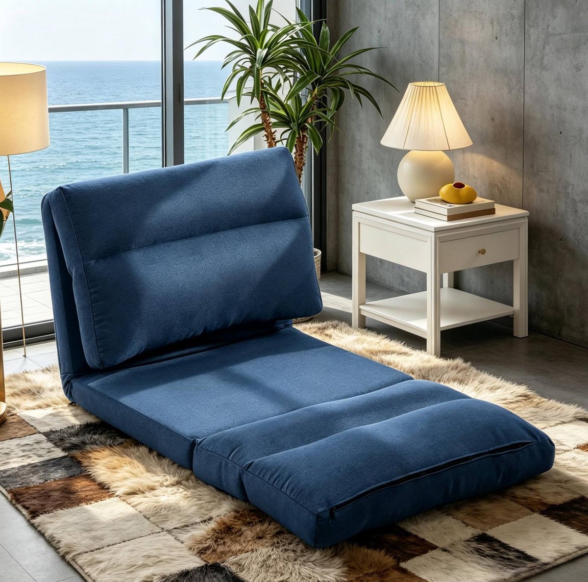 MODENUIT Fauteuil 70 x 72 x 56 cm - Handmatig Verstelbare Rugleuning - Voor Ontspannen - Polyester Blauw