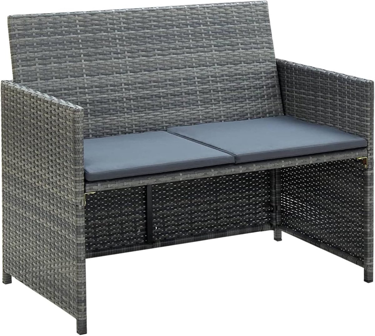 Tuinbank, 2-zits met kussen, rotan met rugleuning, tuinbank, buiten, terras, tuin, balkon, buiten, polyrotan, grijs