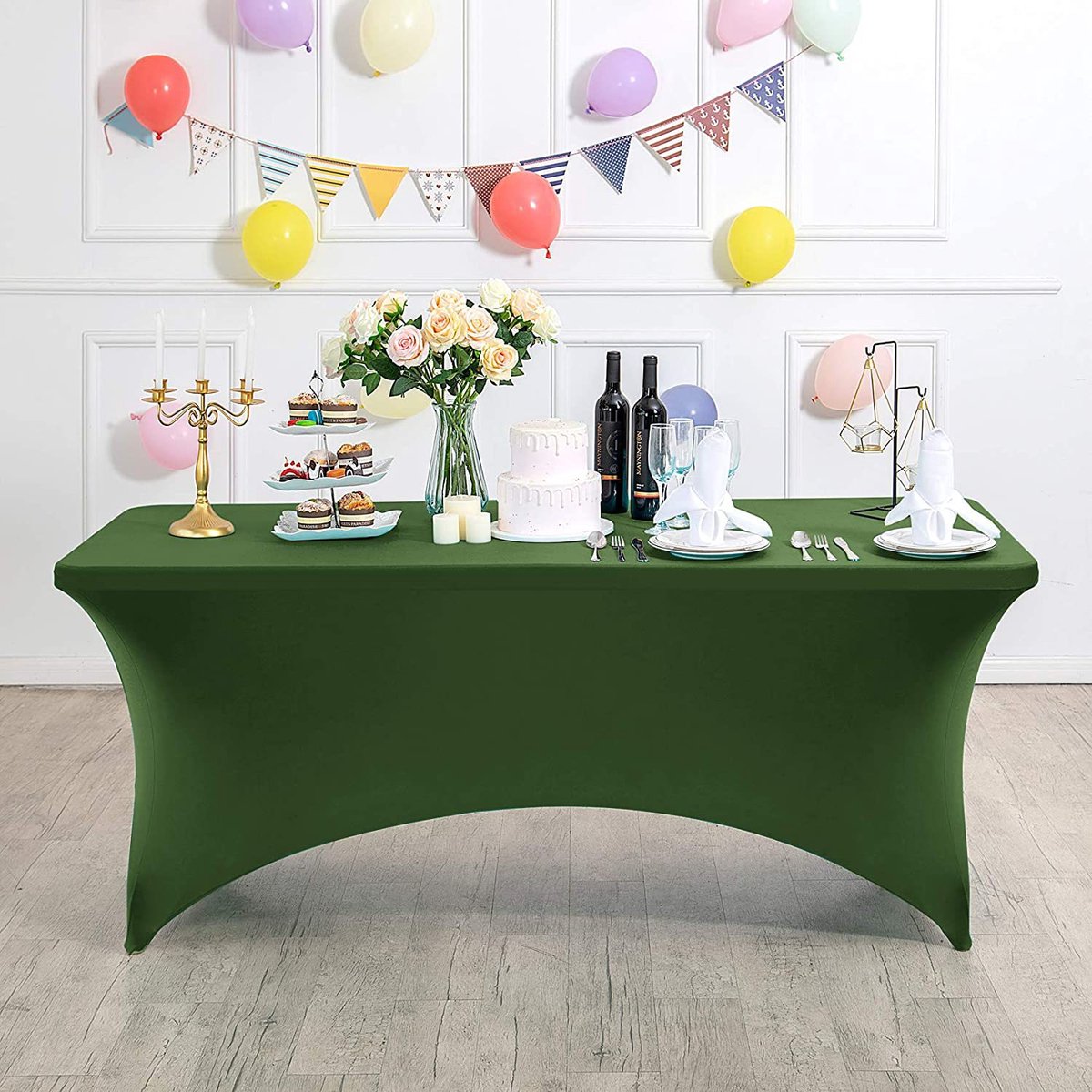 Rechthoekig, rekbaar en vlekbestendig tafelkleed, waterdicht, wasbaar en rekbaar, geschikt voor het decoreren van terrassen, keukens, bruiloften, verjaardagen, feesten, picknicks en andere gelegenheden,Mosgroen - 183 x 76 x 76 cm