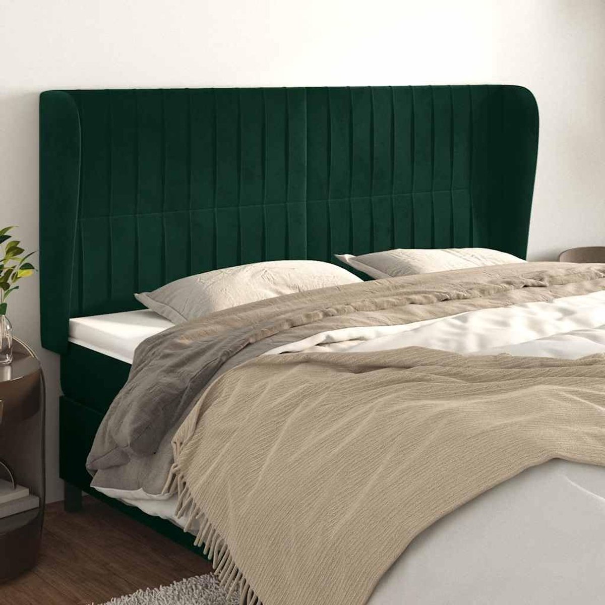 Hoofdeinde bed oor donkergroen 183 x 23 x 118/128 cm in hoogte verstelbaar, houten poten, rugsteun lezen, hoofdeinde bedden, fluweel