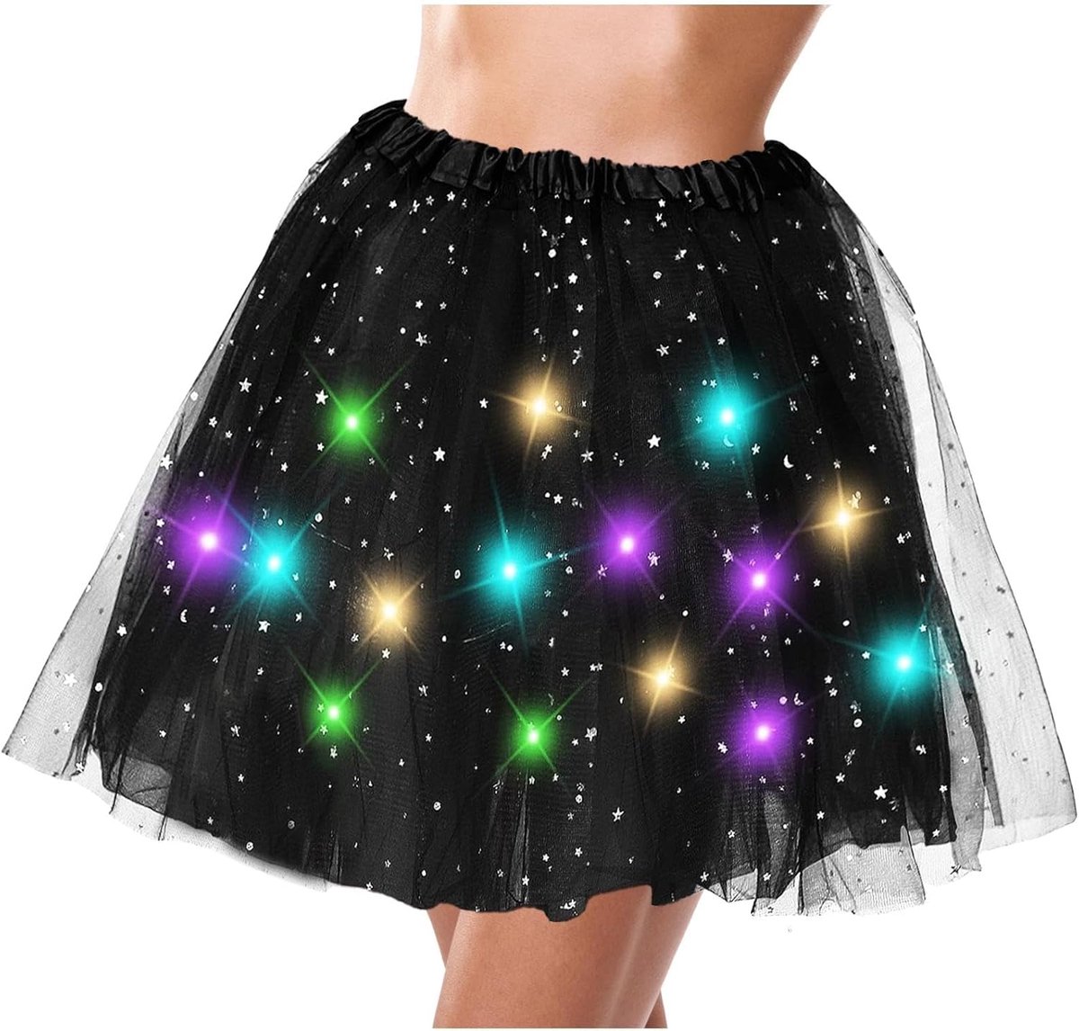 Rok met led, 40 cm rok, led dames, zwarte tutu voor volwassenen, glanzende tule rok, lichtgevende rok voor dames, voor carnaval, Halloween, dansfeest, maskerade