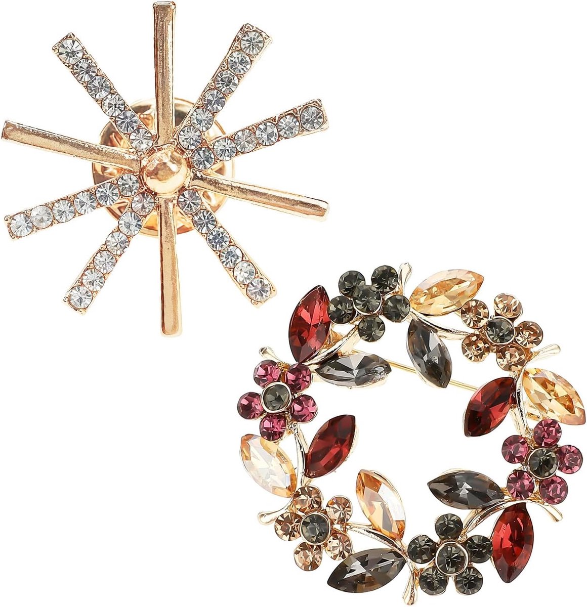 2 x broche met kleurrijke slinger, kristallen broche voor dames, strass-bloemenboeket, elegante broche voor dames, jas, kleding, broche, badge voor geschenken