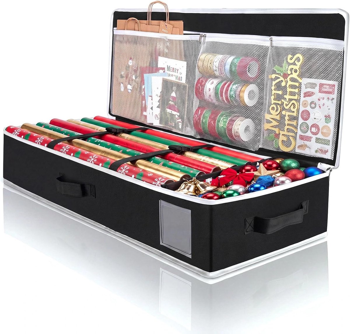 Cadeaupapier, organizer, 95 x 35 x 16 cm, 600D Oxford-weefsel, opslag, cadeaupapierrollen met 3 vakken, mobiele scheidingswand (zwart)